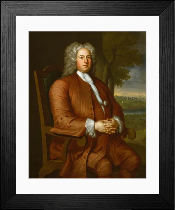 Framed Print : FRANCIS BRINLEY, by John Smibert, 1729, British painting, oil on canvas. Francis Brinley inherited a substantial tract of land in Roxbury, Boston, in 1719
