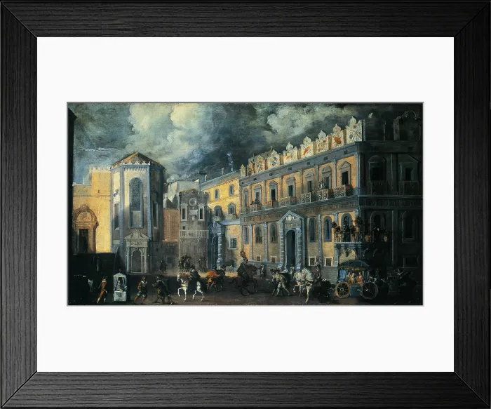 Framed Print : View of San Domenico Square with Palazzo Filomarino (Veduta di Piazza San Domenico con il Palazzo Filomarino), by Ascanio Luciani, 17th Century, oil on canvas