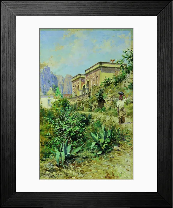 Framed Print : Villa Pompeiana in Capri (Villa Pompeiana a Capri), by Augusto Lovatti, 1888, 19th Century, oil on canvas - Whole artwork view