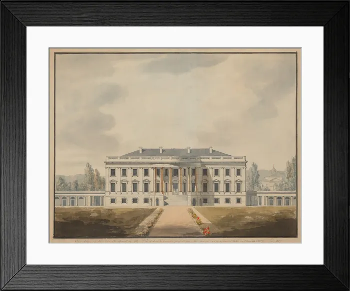 Framed Print : The White House in 1817. View of the South Portico in a proposed renovation by Benjamin Latrobe