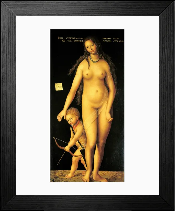 Framed Print : Venus and Cupid, by Lucas Cranach the Oldest, 1509, 16th Century, oil on canvas, 213 x 102 cm - Russia, St. Petersburg, The State Hermitage Museum. Whole artwork view