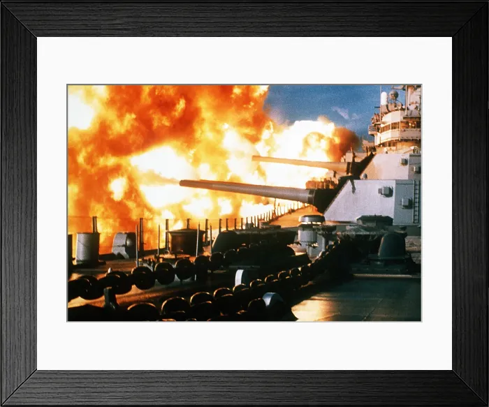 Framed Print : The U.S.S. New Jersey bombards the coast of Beirut Lebanon on January 9 1984. (BSLOC_2011_3_17)