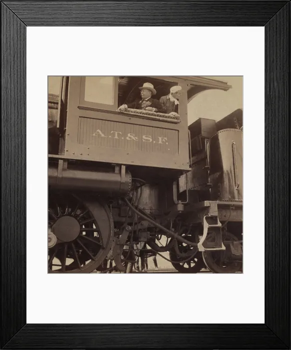 Framed Print : Theodore Roosevelt in the cab of an Atchison, Topeka, and Santa Fe Railroad Company locomotive, May 7, 1903 Framed Print : Theodore Roosevelt in the cab of an Atchison, Topeka, and Santa Fe Railroad Company locomotive, May 7, 1903