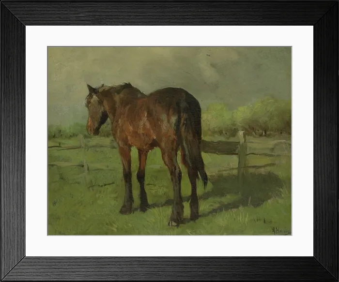 Framed Print : Horse, by Anton Mauve, 1860-88, Dutch painting, oil on canvas. An old horse standing in a fenced pasture. (BSLOC_2016_1_304)