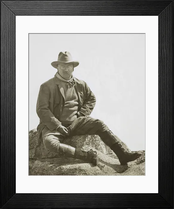 Framed Print : President Theodore Roosevelt sitting on large stone, Glacier Point at Yosemite, May 17, 1903 Framed Print : President Theodore Roosevelt sitting on large stone, Glacier Point at Yosemite, May 17, 1903