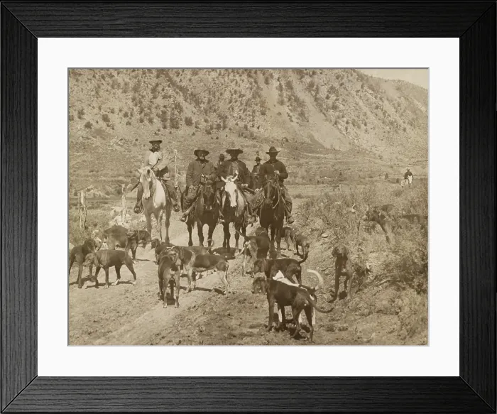 Framed Print : President Theodore Roosevelt and other men on horseback with a pack of hunting dogs. L-R: The President, Alexander Lambert, Jake Borah, John Goff Framed Print : President Theodore Roosevelt and other men on horseback with a pack of hunting dogs. L-R: The President, Alexander Lambert, Jake Borah, John Goff