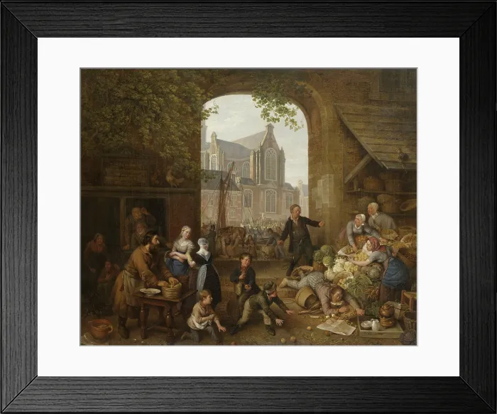Framed Print : Two Drunkards at the Market near the Westerkerk in Amsterdam, by Peter Paul Joseph Noel, 1821
