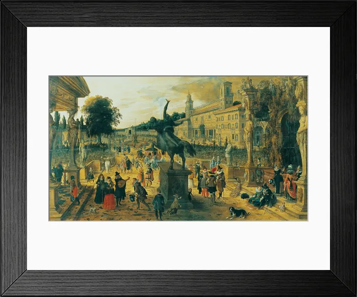 Framed Print : Villa Medici (Les Jardins de la Villa Mdicis), by Sbastien Vrancx, 1615, 17th Century, oil on canvas, 59, 5 x 105 cm - Whole artwork view Framed Print : Villa Medici (Les Jardins de la Villa Mdicis), by Sbastien Vrancx, 1615, 17th Century, oil on canvas, 59, 5 x 105 cm - Whole artwork view