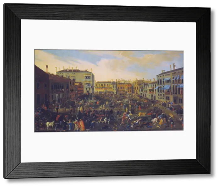 Framed Print : Bull Hunting in Campo San Polo (Caccia ai tori in Campo San Polo), by Joseph Heintz the Younger, 17th Century, oil on canvas, 115 x 205 cm - Whole artwork view Framed Print : Bull Hunting in Campo San Polo (Caccia ai tori in Campo San Polo), by Joseph Heintz the Younger, 17th Century, oil on canvas, 115 x 205 cm - Whole artwork view