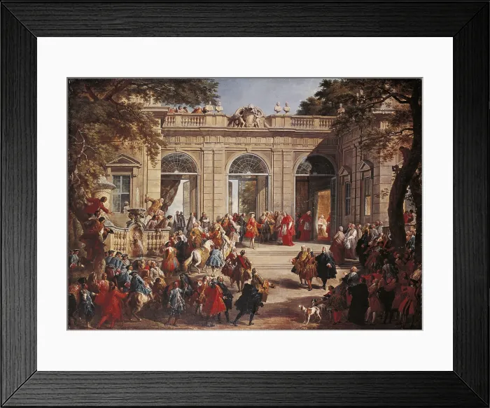 Framed Print : Charles III of Bourbons on Visit to Pope Benedict XIV in the Coffee House of the Quirinal (Carlo di Borbone visita Benedetto XIV), by Gian Paolo Pannini, 18th Century