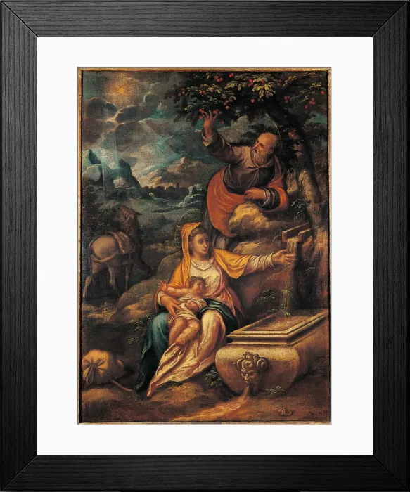 Framed Print : Rest during the Flight to Egypt, by Paolo Farinati, 16th Century, oil on cavnas - Italy, Lombardy, Milan, Brera Accademy of Fine Arts. Whole artwork view