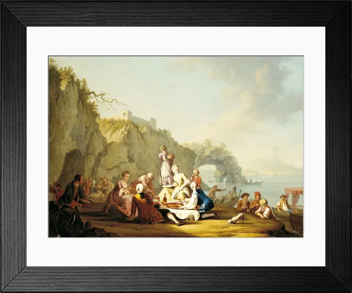 Framed Print : Picnick in Posillipo (Picnic a Posillipo), by Pietro Fabris, 18th Century, oil on canvas - Whole artwork view Framed Print : Picnick in Posillipo (Picnic a Posillipo), by Pietro Fabris, 18th Century, oil on canvas - Whole artwork view