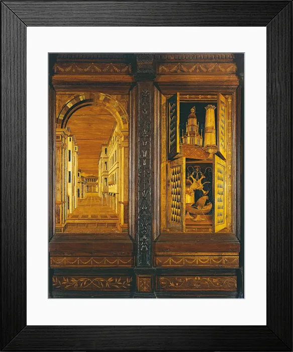 Framed Print : Tarsie of the choir of the Abbey of Monte Oliveto, by Fra Giovanni Giocondo da Verona, 1457 - 1525, 15th - 16th Century, wood - Italy, Tuscany, Monte Oliveto Maggiore
