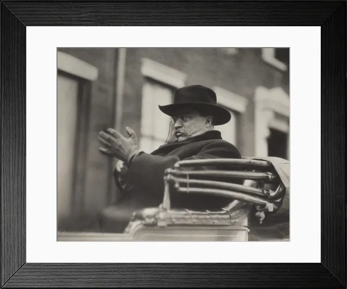 Framed Print : Theodore Roosevelt (waving hat) and Charles Evans Hughes review 7, 000 men of the draft army on parade. Sept. 6, 1917, 5th Avenue, NYC
