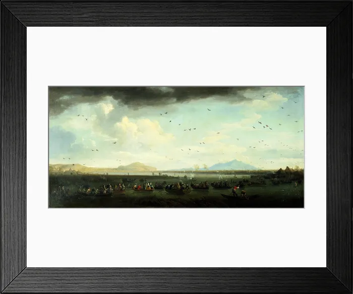 Framed Print : Charles III of Bourbons Hunting Coots on Lake Patria (Carlo di Borbone a caccia di folaghe sul lago Patria), by Claude Joseph Vernet, 1746, 18th Century