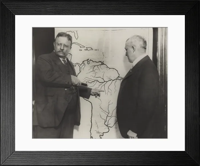 Framed Print : Theodore Roosevelt pointing at the area explored during the Roosevelt-Rondon Scientific Expedition Framed Print : Theodore Roosevelt pointing at the area explored during the Roosevelt-Rondon Scientific Expedition