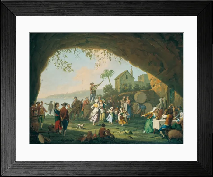 Framed Print : Tarantella with Posillipo on the Background (Tarantella con Posillipo sullo sfondo), by Pietro Fabris, 18th Century, oil on canvas - Whole artwork view