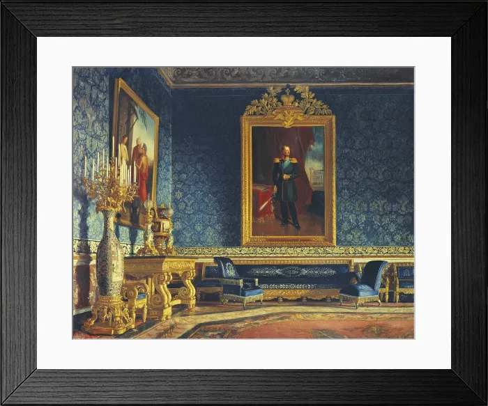 Framed Print : Indoor Portrait of Royal Palace of Naples with a Portrait of Tsar Nicholas I (Interno del Palazzo Reale di Napoli con ritratto dello Zar Nicola I), by Frans Vervloet