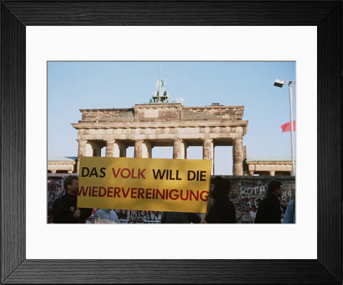 Framed Print : West German citizens display a banner THE PEOPLE WILL BE AGAIN REUNITED as they wait for demolition of the Berlin Wall at the Brandenburg Gate to begin. Nov. 14 1989 Framed Print : West German citizens display a banner THE PEOPLE WILL BE AGAIN REUNITED as they wait for demolition of the Berlin Wall at the Brandenburg Gate to begin. Nov. 14 1989