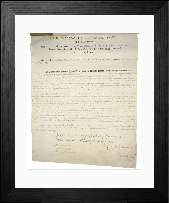Framed Print : Alien and Sedition Acts of 1798. Handwritten document dated July 6 1798. Page 2 of 2