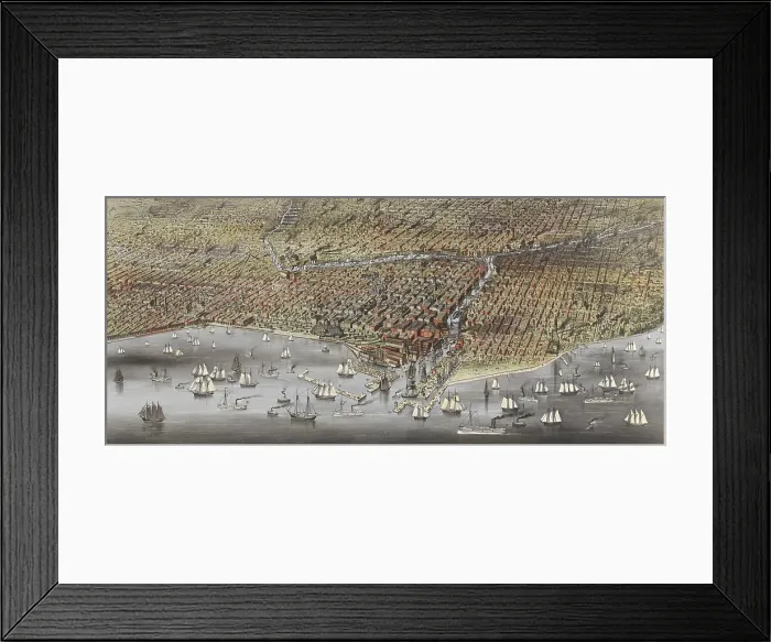 Framed Print : The City of Chicago in 1874. Three years after the Great Chicago Fire the modern city with brick and stone buildings takes shape Framed Print : The City of Chicago in 1874. Three years after the Great Chicago Fire the modern city with brick and stone buildings takes shape