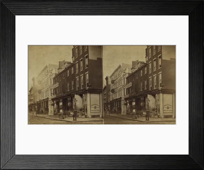 Framed Print : Philadelphia in 1870. Stereoscopic view of Chestnut Street below 11th street on the South Side. Shops sell consumer goods and clothing