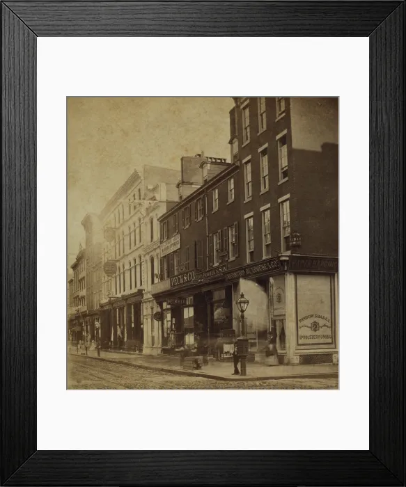 Framed Print : Philadelphia in 1870. Stereoscopic view of Chestnut Street below 11th street on the South Side. Shops sell consumer goods and clothing Framed Print : Philadelphia in 1870. Stereoscopic view of Chestnut Street below 11th street on the South Side. Shops sell consumer goods and clothing