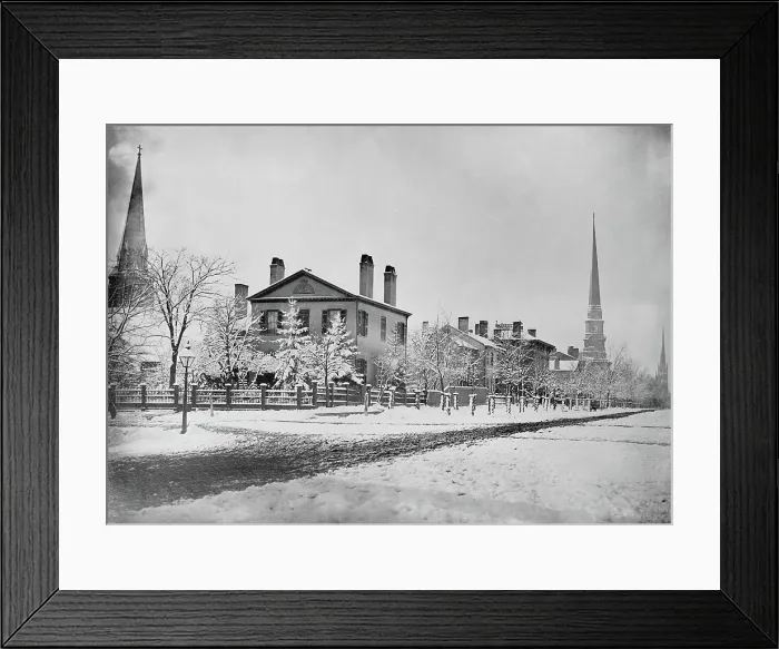 Framed Print : Detroit Michigan in 1870. South West corner of Fort and Griswold Street. Griswold developed into a major north-south artery Framed Print : Detroit Michigan in 1870. South West corner of Fort and Griswold Street. Griswold developed into a major north-south artery