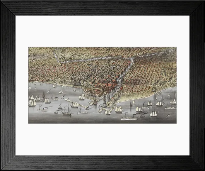 Framed Print : The City of Chicago in 1874. Chicago Harbor is built up with train tracks warehouses and docks for sail and steam ships. A Chrystal Palace adorns Grant Park Framed Print : The City of Chicago in 1874. Chicago Harbor is built up with train tracks warehouses and docks for sail and steam ships. A Chrystal Palace adorns Grant Park