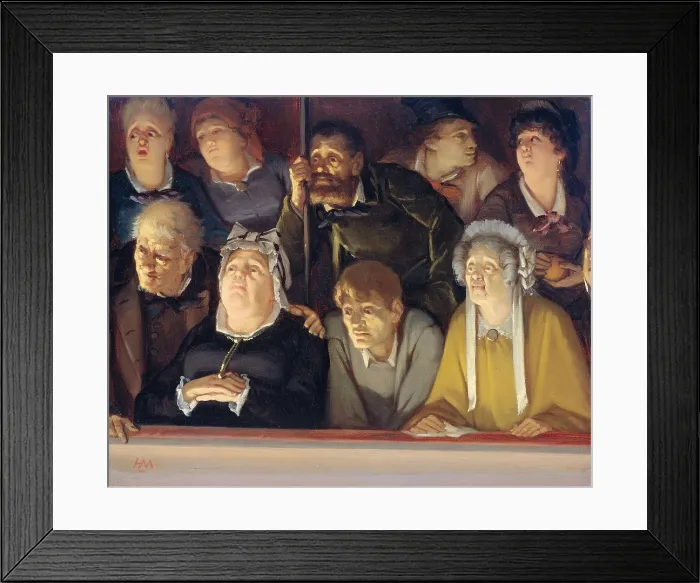 Framed Print : Public Theater, Hippolyte Michaud, c. 1850-70, French painting, oil on canvas. Two rows of the audience in the foyer of a theater are emotionally engaged with the performance Framed Print : Public Theater, Hippolyte Michaud, c. 1850-70, French painting, oil on canvas. Two rows of the audience in the foyer of a theater are emotionally engaged with the performance