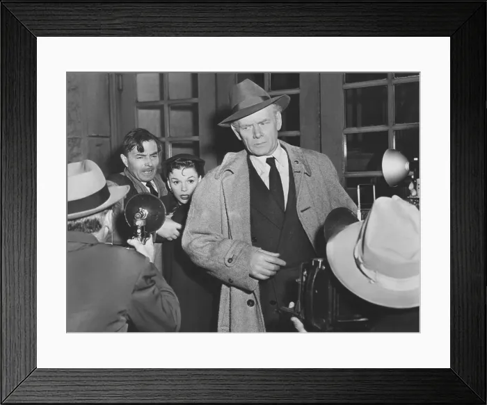 Framed Print : A STAR IS BORN, from left: James Mason, Judy Garland, Charles Bickford, 1954
