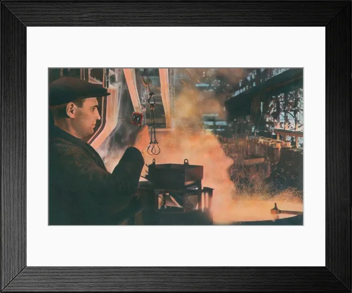 Framed Print : Soviet Russian metalworker, supervising the pouring of smelted steel in 1949