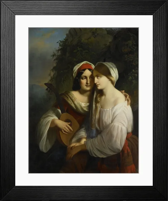 Framed Print : Two Young Women in Italian Costume, by Moritz Calisch, 1851, Dutch painting, oil on canvas Framed Print : Two Young Women in Italian Costume, by Moritz Calisch, 1851, Dutch painting, oil on canvas