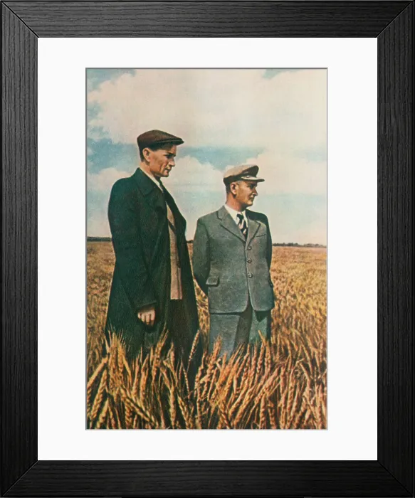 Framed Print : Trofim Lysenko (left), at an experimental farm Academy of Agriculture Science, 1949