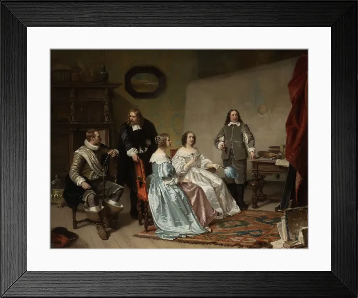Framed Print : Princess of Orange Visiting the Work-shop of Bartholomeus van der Helst, by Hendrik Jacobus Scholten, c. 1850-70, Dutch painting, oil on panel