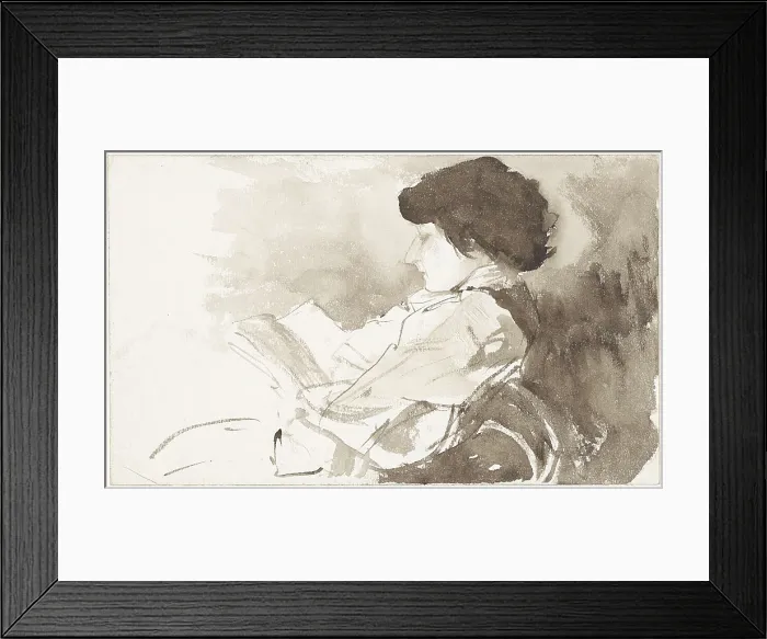 Framed Print : Profile of Reading Woman, by Bramine Hubrecht, 1865-1913, Dutch art, ink wash drawing (BSLOC_2016_2_92) Framed Print : Profile of Reading Woman, by Bramine Hubrecht, 1865-1913, Dutch art, ink wash drawing (BSLOC_2016_2_92)