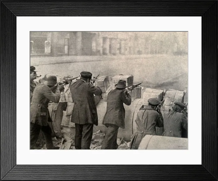 Framed Print : Newspaper barricade during Spartacus Uprising, a phase of the post WW1 German Revolution in Jan. 1919 Framed Print : Newspaper barricade during Spartacus Uprising, a phase of the post WW1 German Revolution in Jan. 1919