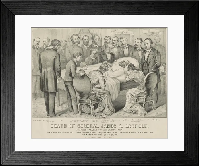 Framed Print : DEATH OF GENERAL JAMES A. GARFIELD; TWENTIETH PRESIDENT OF THE UNITED STATES. Contemporary popular print by Currier & Ives, 1881