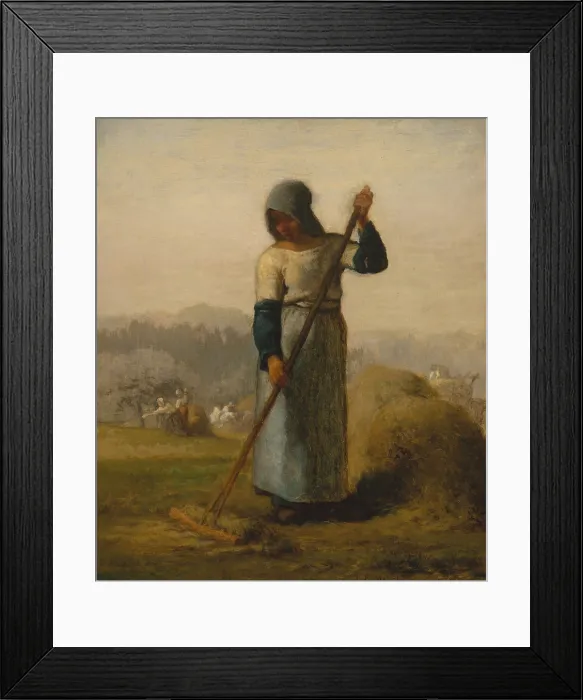 Framed Print : WOMAN WITH A RAKE, by Jean-Francois Millet, 1856-57, French painting, oil on canvas. After 20 years as portrait painter, Millet emerged as a pioneering realist in the later 1840s Framed Print : WOMAN WITH A RAKE, by Jean-Francois Millet, 1856-57, French painting, oil on canvas. After 20 years as portrait painter, Millet emerged as a pioneering realist in the later 1840s