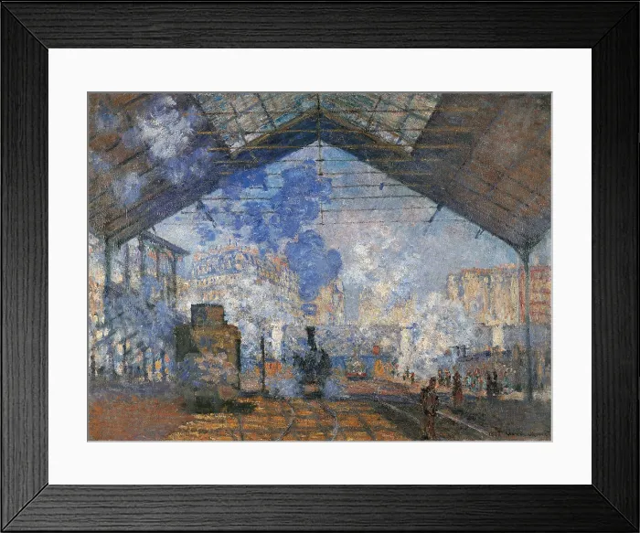 Framed Print : Saint Lazare Station, by Claude Monet, 1877, 19th Century, oil on canvas, 75, 5 x 104 cm - France, Paris, Muse d'Orsay. Detail. A smoking train eneters the station Framed Print : Saint Lazare Station, by Claude Monet, 1877, 19th Century, oil on canvas, 75, 5 x 104 cm - France, Paris, Muse d'Orsay. Detail. A smoking train eneters the station