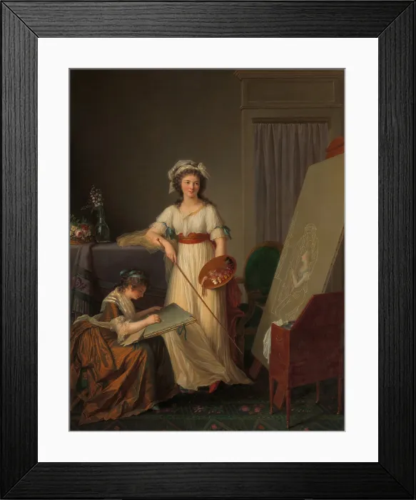 Framed Print : INTERIOR OF AN ATELIER OF A WOMAN PAINTER, by Marie Victoire Lemoine, 1789, French oil painting