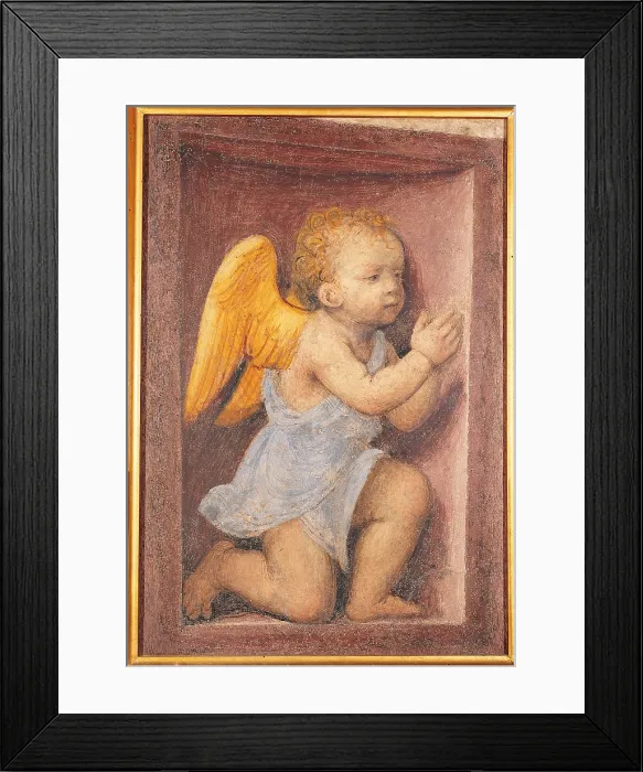 Framed Print : Little angel worshipping, by Bernardino Luini, 16th Century, fresco, cm 49, 8 x 33, 5 - Italy, Lombardy, Milan, Santa Maria della Purificazione Domenican feminine monastery
