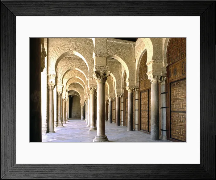 Framed Print : Portico of the Kairouan's Great Mosque, by Aghlabid craftmen, from 836, 9th Century, brickwork and carved stones - Whole artwork view