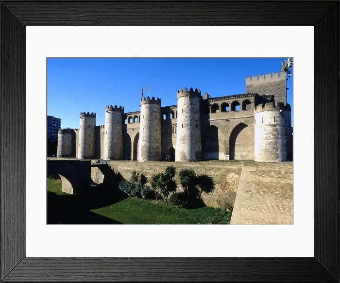 Framed Print : Aljaferia Palace, by Mudejar craftsmen, from 1118, 12th-15th Century, masonry and stones - Whole artwork view