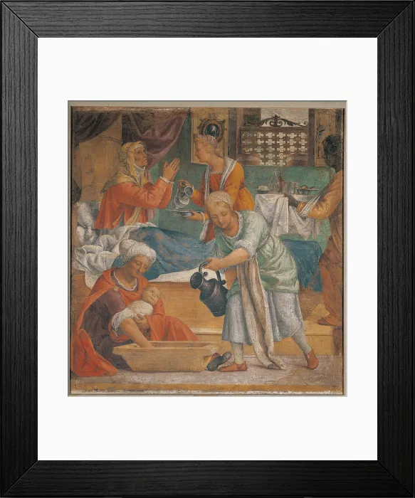 Framed Print : Birth of the Virgin, by Bernardino Luini, 1516 - 1521, 16th Century, fresco transferred to canvas, cm 117 x 112 - Italy, Lombardy, Milan, Brera Art Gallery. All Framed Print : Birth of the Virgin, by Bernardino Luini, 1516 - 1521, 16th Century, fresco transferred to canvas, cm 117 x 112 - Italy, Lombardy, Milan, Brera Art Gallery. All