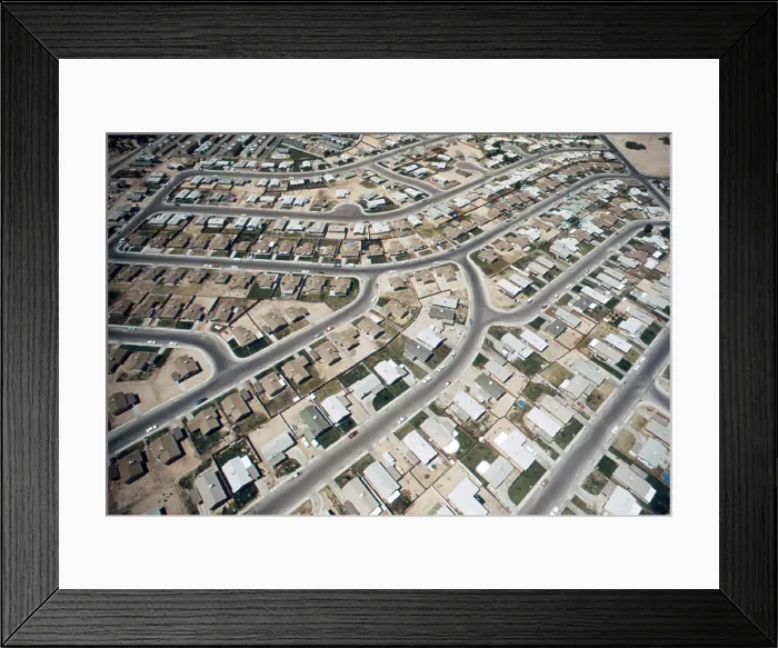Framed Print : Aerial view of a housing development in Las Vegas, Nevada, ca. 1973