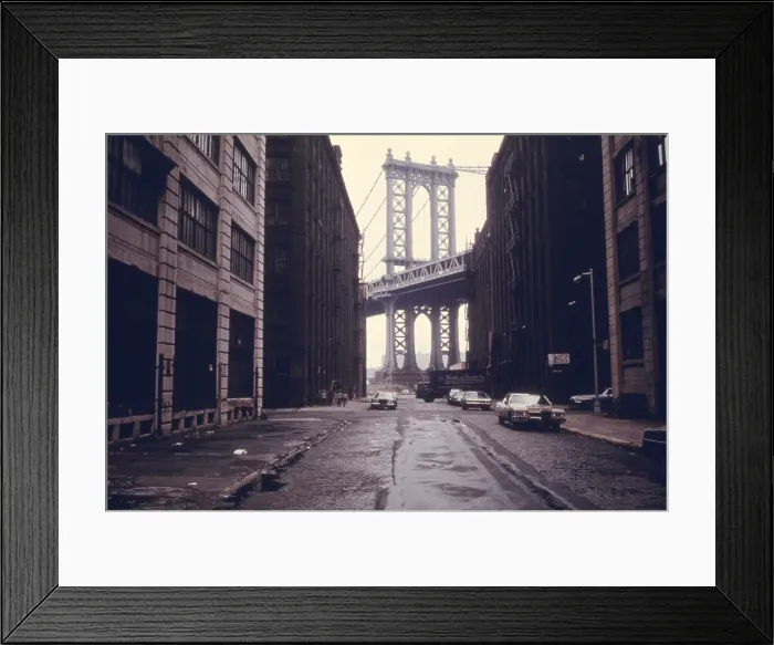 Framed Print : Classic view of the Manhattan Bridge Tower in Brooklyn. June 1974 Framed Print : Classic view of the Manhattan Bridge Tower in Brooklyn. June 1974