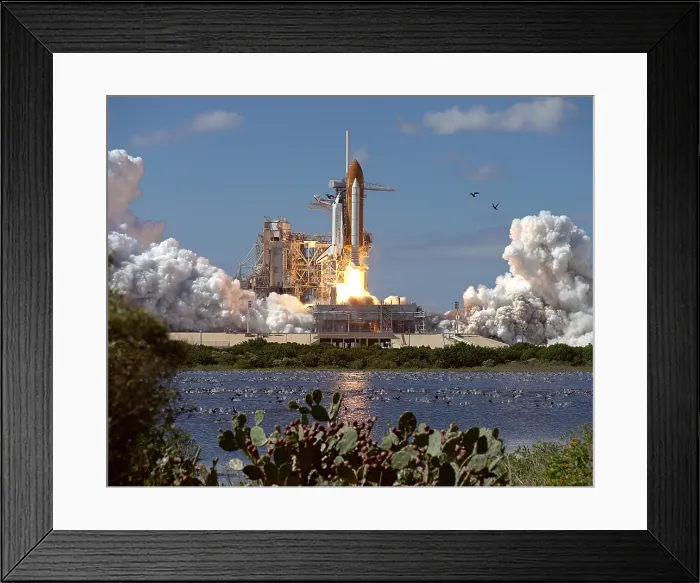 Framed Print : Launch of Atlantis, the 66th space shuttle mission. It was a scientific mission to study human impact on the Earth's changing environment. June 21, 1993