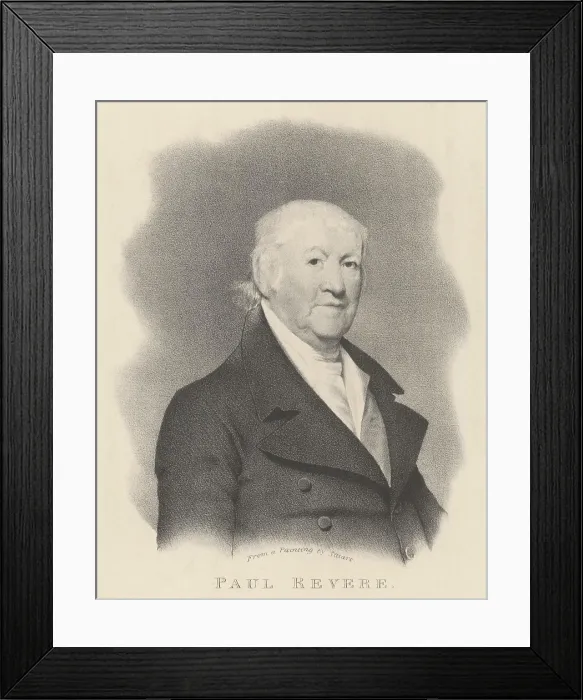 Framed Print : Paul Revere, Boston silversmith, in portrait print made after a painting by Gilbert Stuart, c. 1813, when Revere was 78 years old Framed Print : Paul Revere, Boston silversmith, in portrait print made after a painting by Gilbert Stuart, c. 1813, when Revere was 78 years old