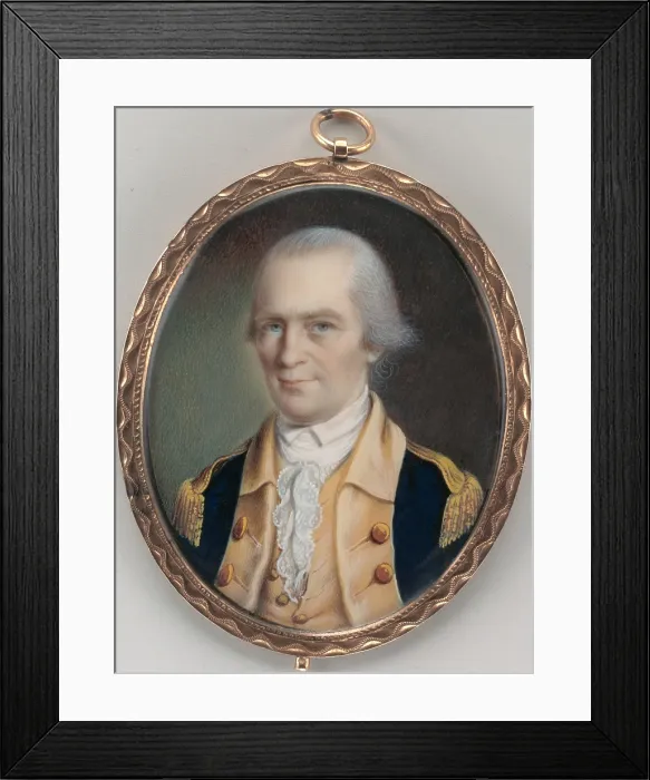 Framed Print : George Clinton, by John Ramage, 1785, American miniature painting. Clinton served as Governor of New York State from 1777-1795